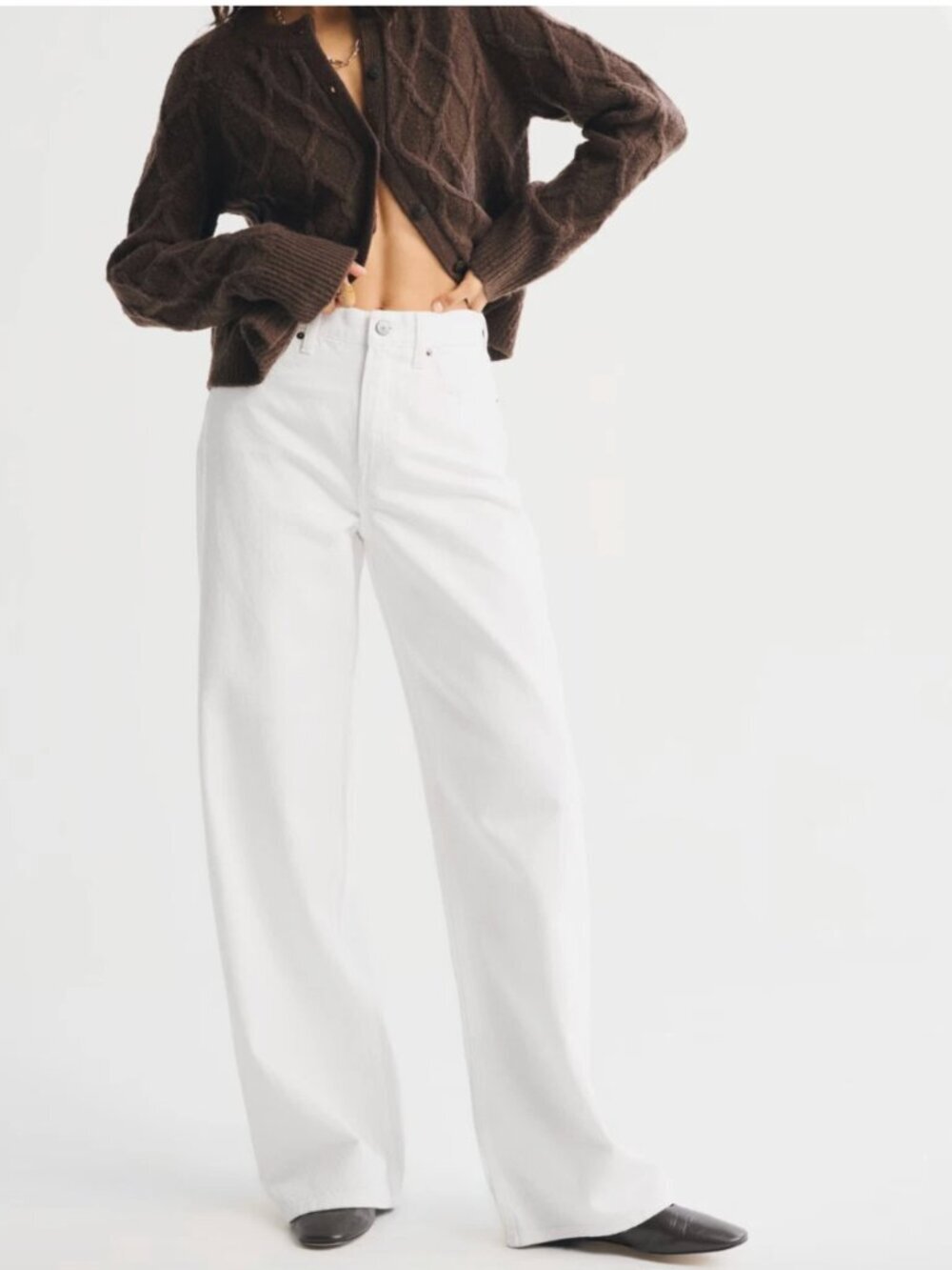 Abercrombie NWT High Rise The Wide Leg Jean in White Size 31 Short